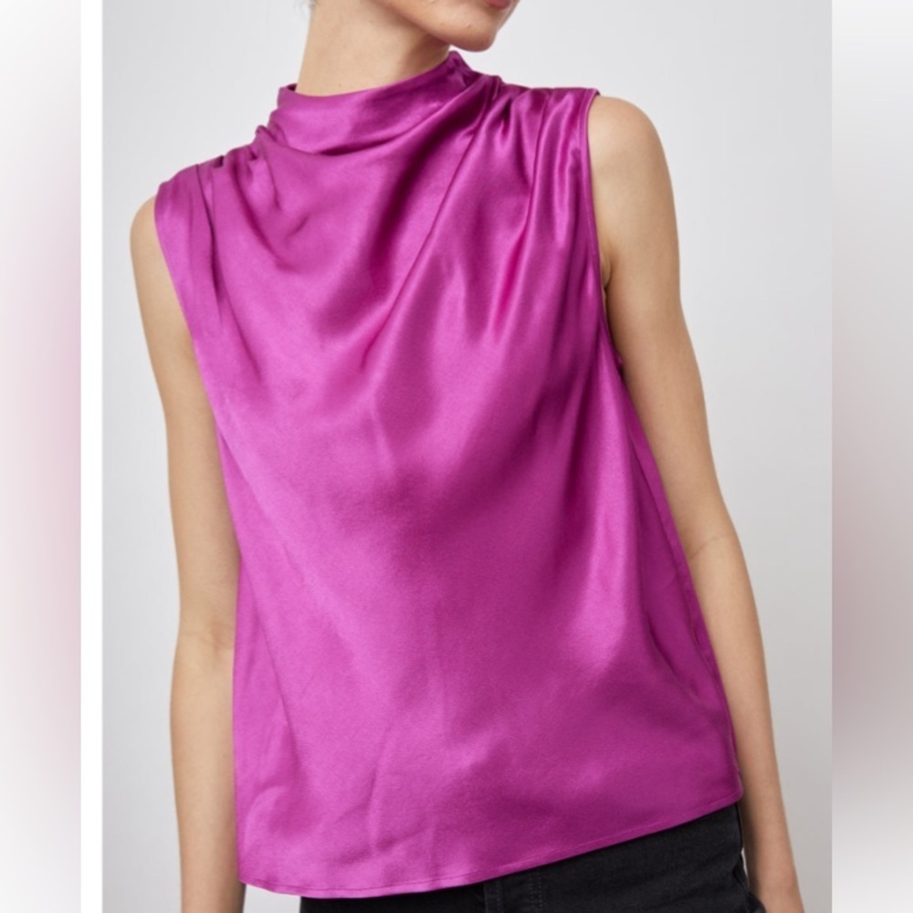 Rails Kaleen satin blouse in “Radiance” (magenta). Size L. NWT